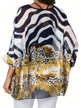 EMERY ROSE Women Chiffon Floral Batwing Sleeve Drawstring Waist Cover Up Casual Shirt Vacation Tops
